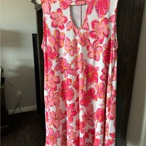Floral Sleeveless Dress in Pink and White